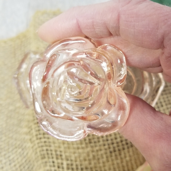 Vintage Pink Glass Perfume Bottle With Rose Stopper - Picture 13 of 16